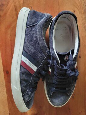 Moncler Washed Black Monaco Suede Low Top Sneakers Shoes Tennis Preppy Men 42.5